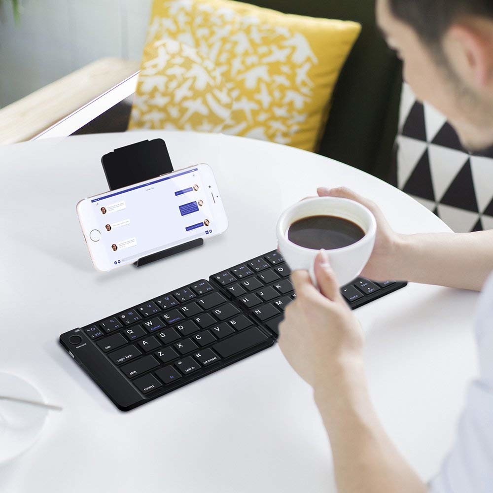 Rechargeable Full Size Ultra Slim Folding Keyboard Compatible IOS Android Windows Smartphone Tablet and Laptop