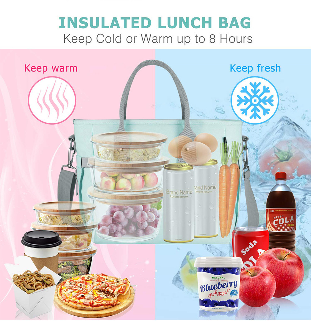 Large Tote Adult Lunch Box with Shoulder Strap, Side Pockets and Bottle Holder