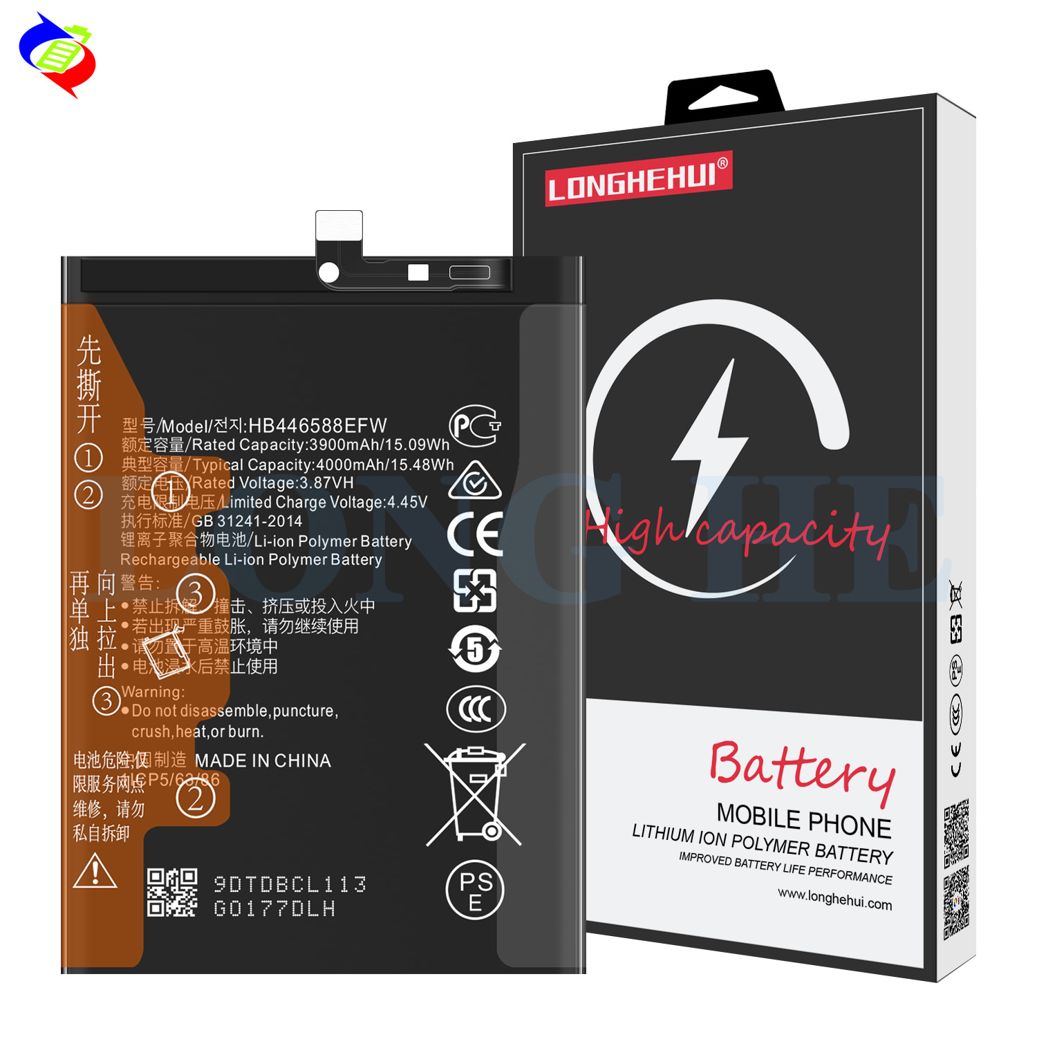 Smart Phone Rechargeable Battery HB446588EFW for Huawei Mobile 3.87V 4000mAh