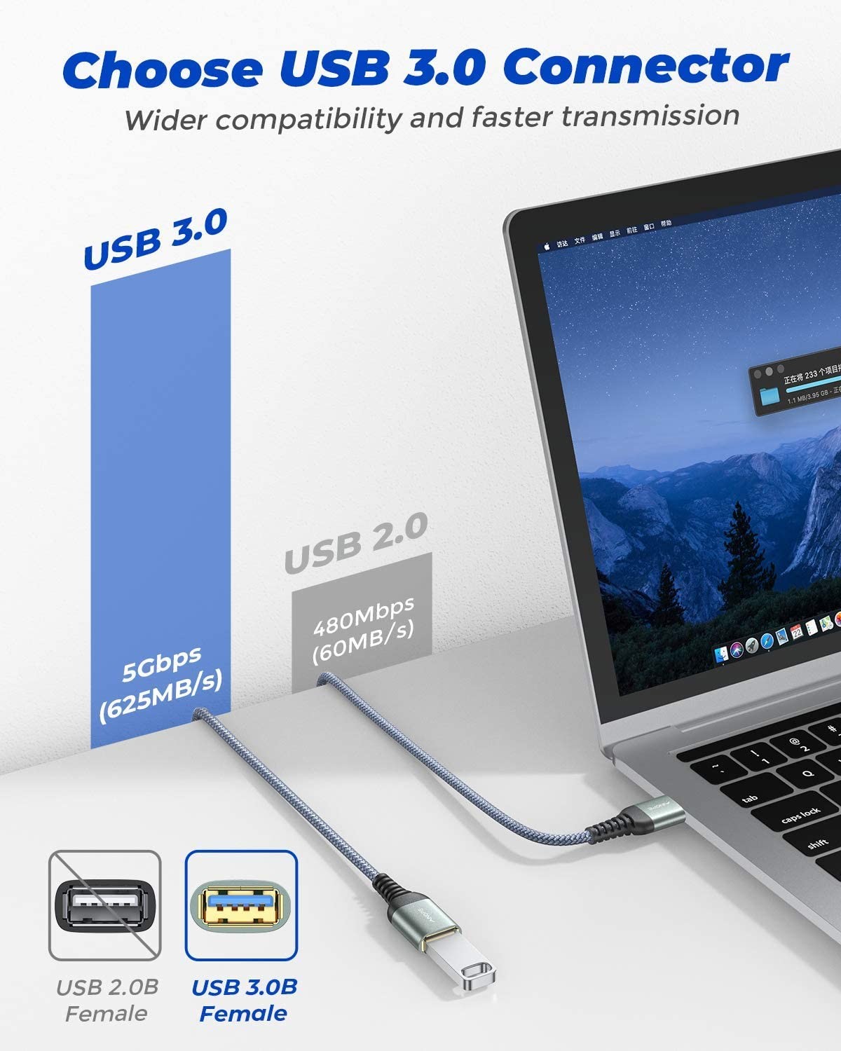 Durable Braided USB 3 Extension Cable , USB 3.0 Male To Female Cable ODM