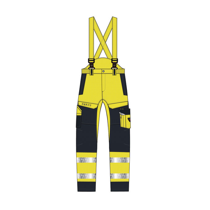 Tomax F00B034 CVC Fabric HIVIS Yellow Fire Proof Anti Statics Bib Pants EN 1149 Certification 5 Grades