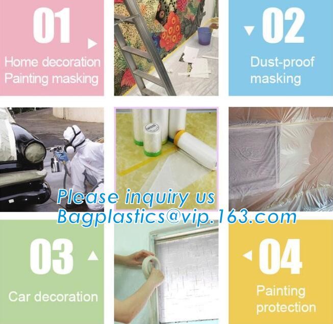 Pre-tapd paint masking film HDPE,Car paint repair masking film with tape, Hot sell masking film with adhesive tape, PAC