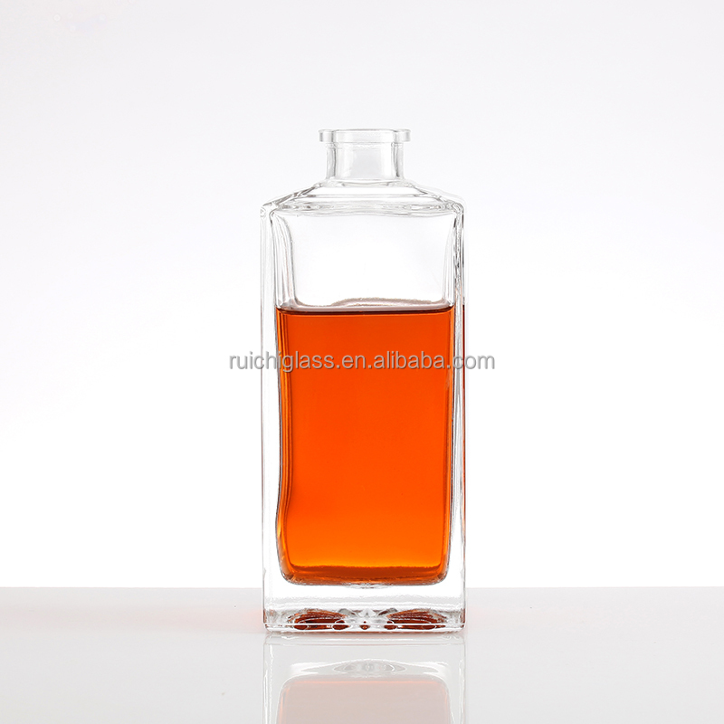 Custom Logo 750ml Square Irregular Brandy Glass Bottle with Aluminum Plastic PP Collar