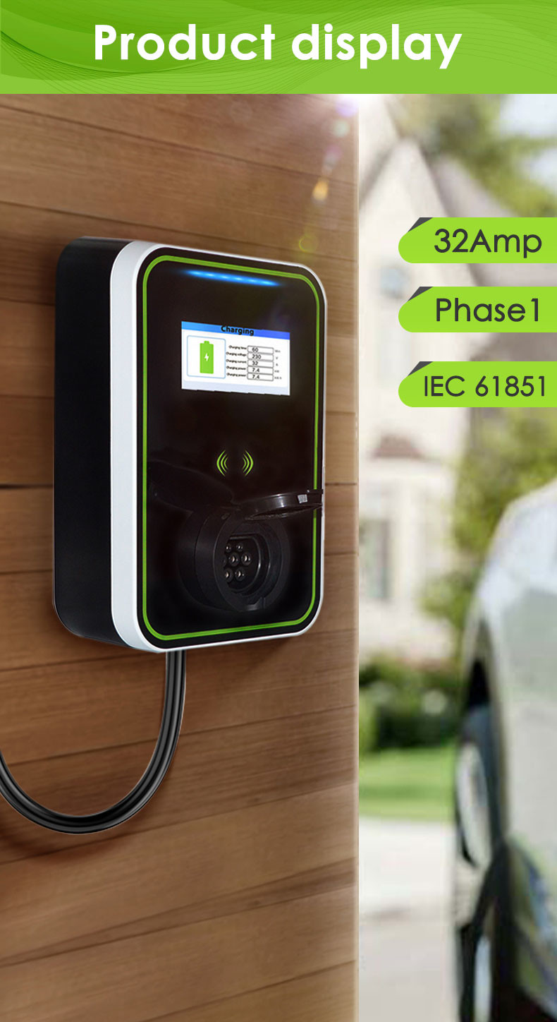 Ev Charger Electric Car Wall Mounted Ev Charger 7kw One phase 32A With Plug And Play