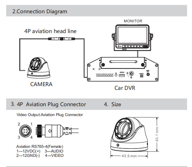 12V DC12V±10% Power Supply AHD 1080P Vehicle Surveillance Camera for Bus Truck Car