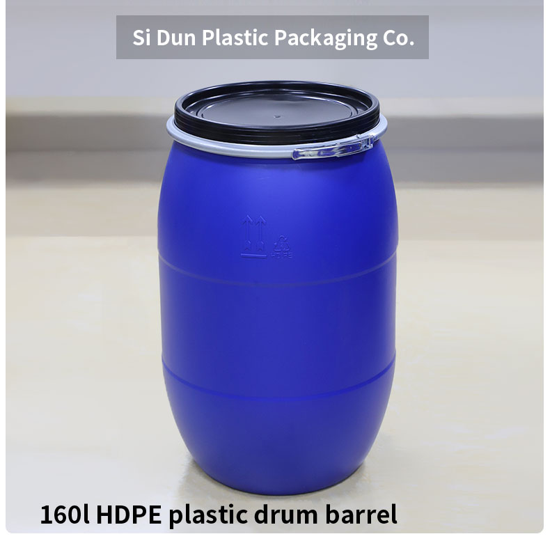 Liquids Packaging Cylinder 160L Blue HDPE Plastic Container Drum 80 Degree