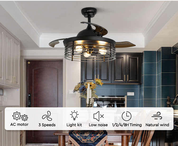 20" 1stshine Bedroom Ceiling Fan with Remote Control and LED Light Kit Hidden Blades
