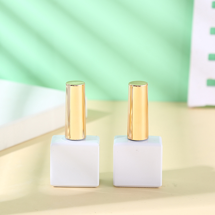 OEM Custom Logo Design Unique Square White Color Uv Gel Containers Glass Empty Nail Polish Bottles with Brush Chrome Golden Cap