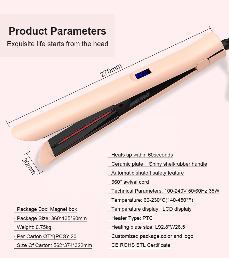 Instant Heat Up Dual Voltage Infrared Flat Iron LCD Display Hair Straightener