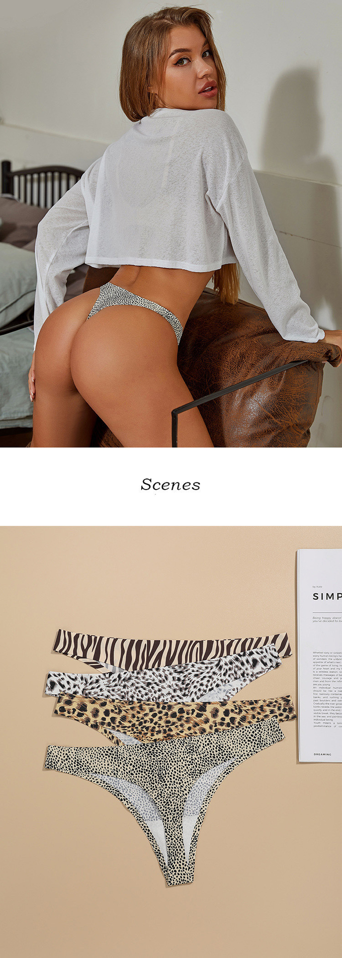 Leopard Print Zebra G String Thong One Piece Seamless Thongs No Show Panty Lines