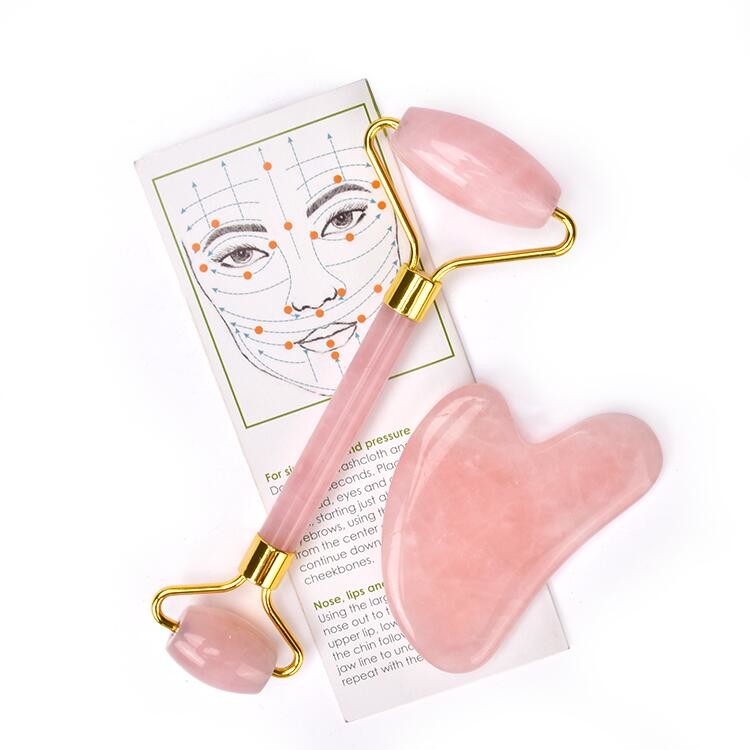Curved Handle Double rose quartz Facial Jade Roller