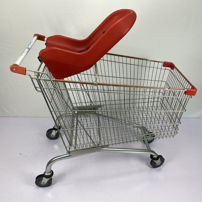 200L Metal Basket Supermarket Grocery Shopping Cart With Baby Sponge Lounge