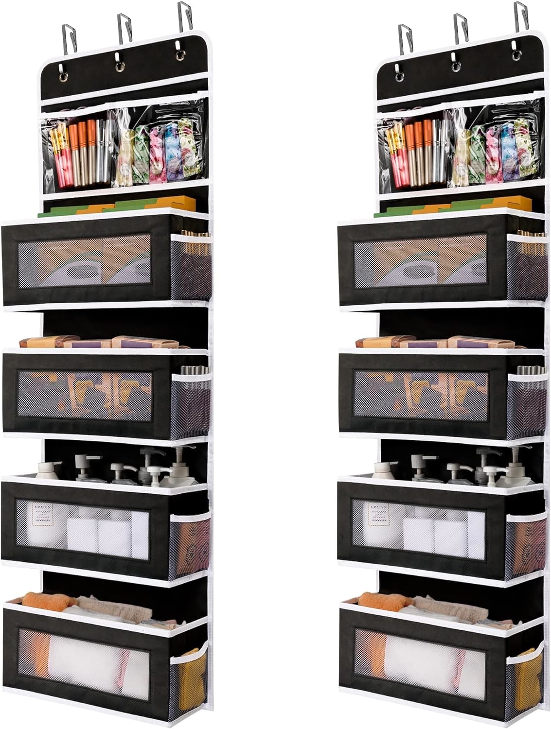 JARLINK 2 Pack 5-Shelf Over Door Hanging Organizer, Foldable Wall Mount 4 Big Pocket Large Capacity Storage with PVC