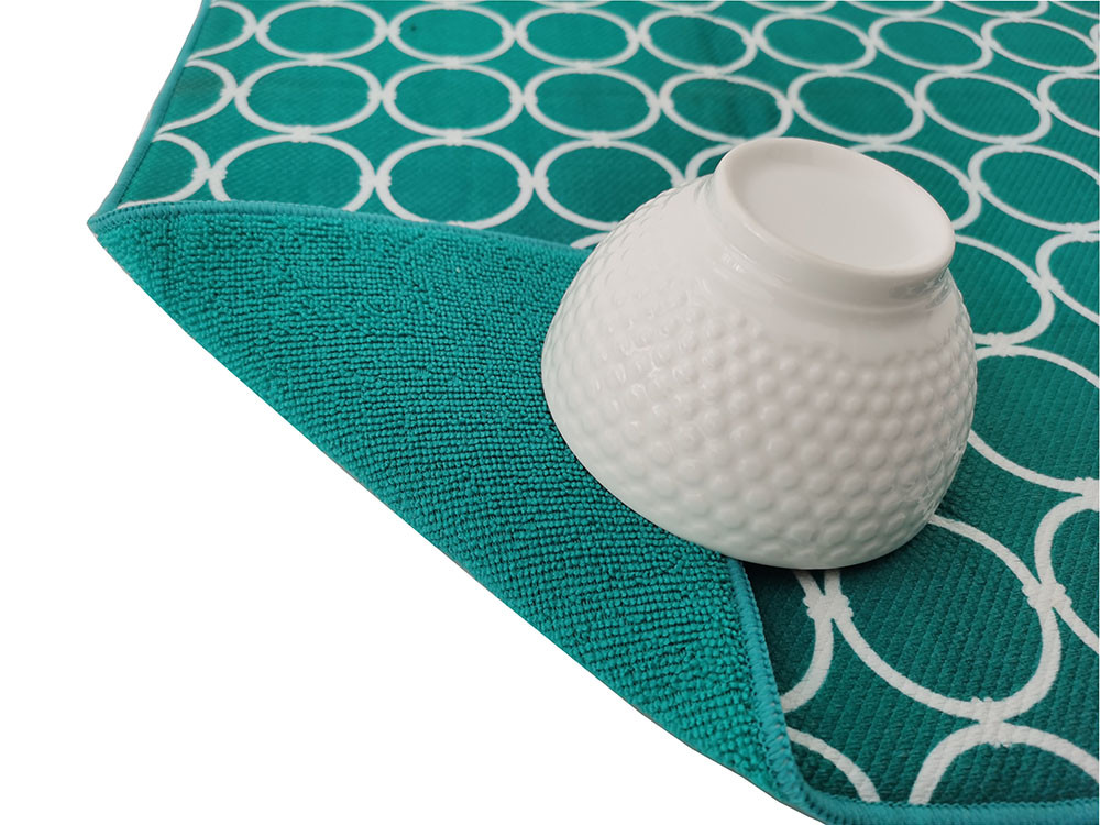 220gsm Fabric Dish Drying Mat For Kitchen Counter Rack Pad Green Printing