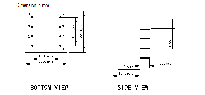 Small Square Pcb Mount Power Transformer EE20 Vacuum Filled Casting Well Overloaded Capacity