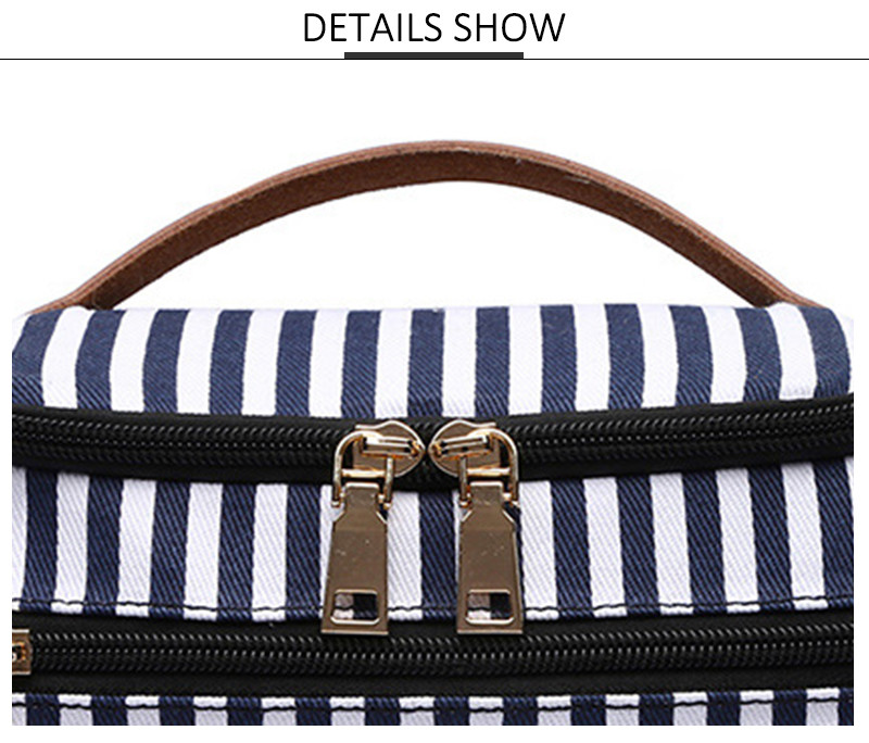 Portable Vintage Stripe Cotton Canvas Cosmetic Travel Case