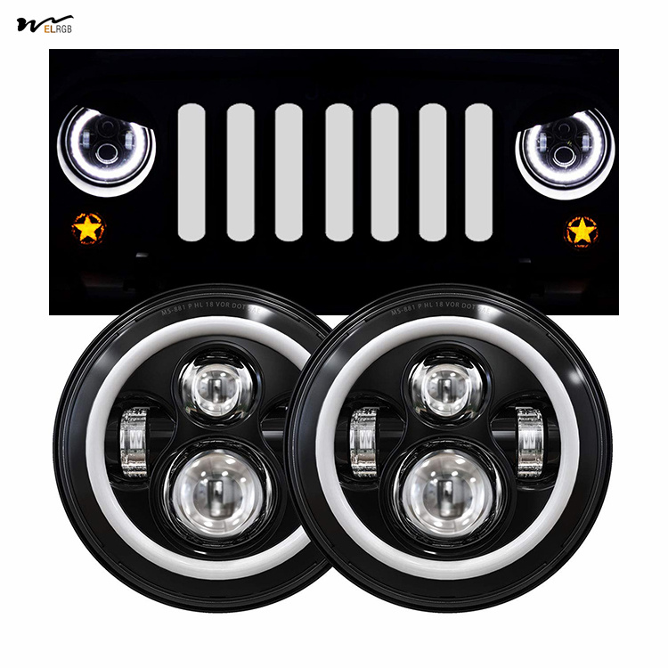 7 Inch LED Headlights with Turn Signal Amber White DRL and Black Halo Performance