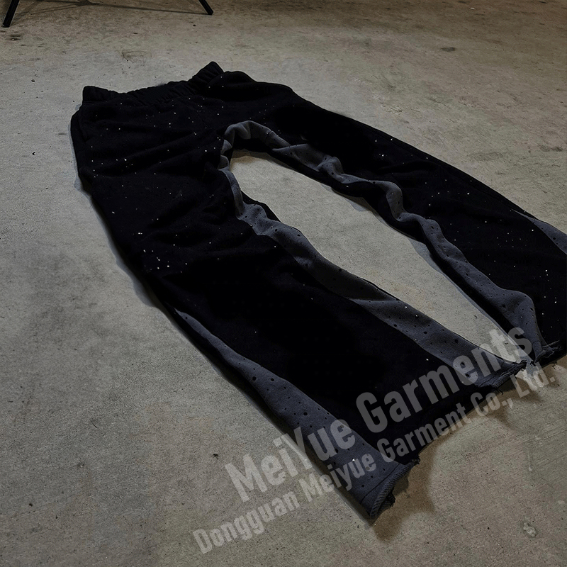 Custom Rhinestone Print Mens Joggers Wide Leg Flare Baggy Acid Wash Stacked Sweatpants Men Casual Sweat Pants Trousers for Men