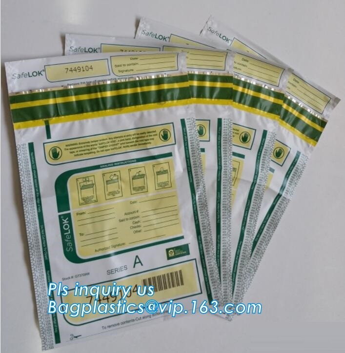Security plastic bag with adhesive tape for cash, plastic money bag, Security Money Cash Bag For Airport/Bank and police