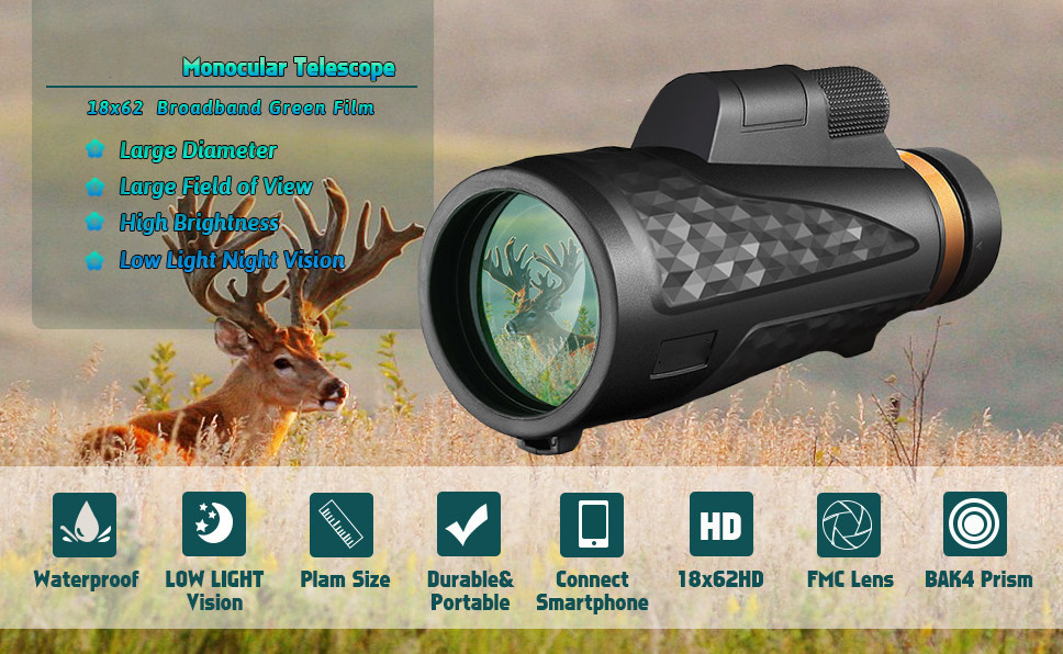Monocular Telescope 12X50 Waterproof Telescope, High Definition Prism, Adults Compact Monocular with Phone Holder a