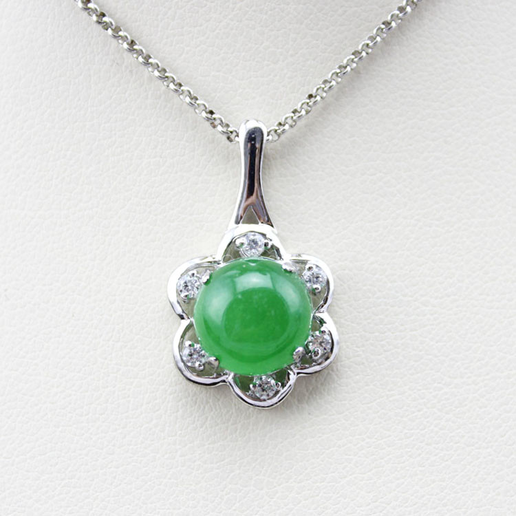 Women Jewelry 10mm Round Green Jade Cubic Zirocnia Pendant Charm (P29)