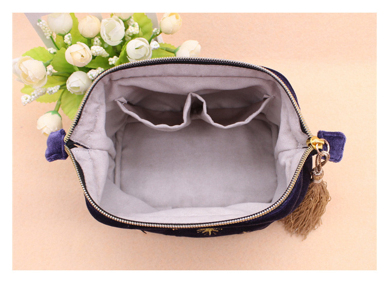 Zipper Embroidery Moon Star Cotton Custom Cosmetic Bag