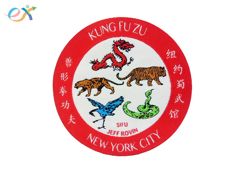 Laser Cut Custom Woven Patches Polyester Fabric Material With Iron On Backing