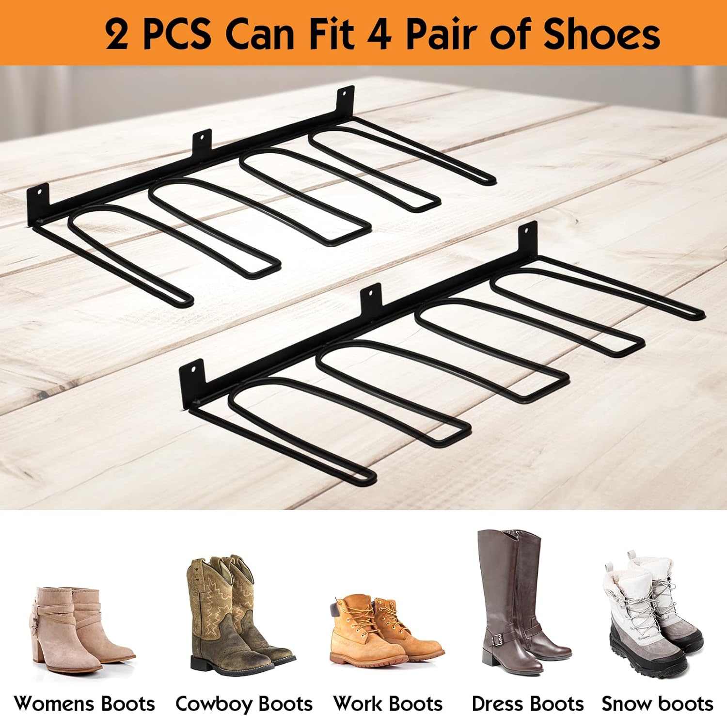Powder Coated Boot Hanger 2 Pack Wall Mount Shoe Rack for Heavy Duty Cowboy Boot Rack