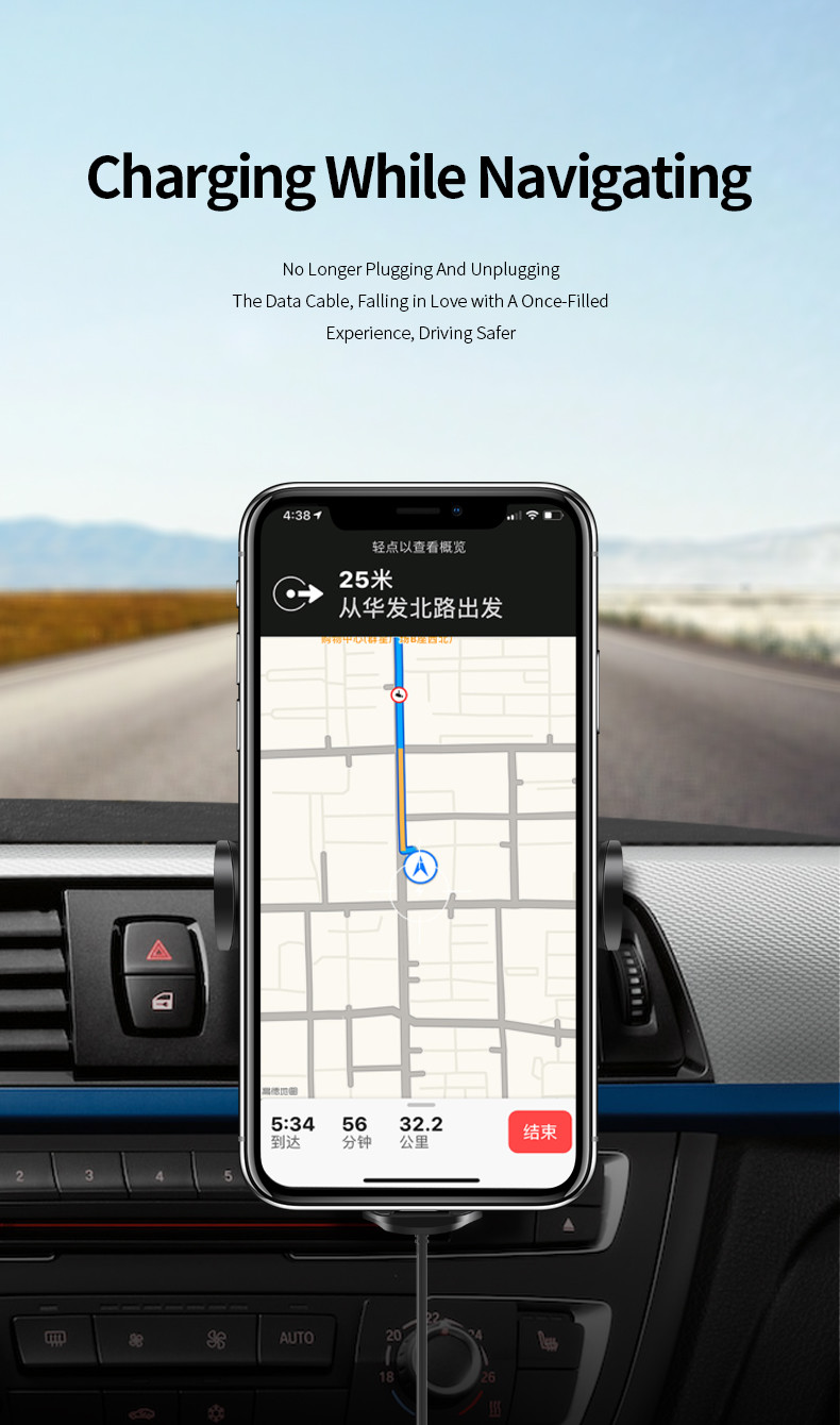 15W Wireless Car Charger Adapter Mobile Phone Holder Air Vent Mount Suction Qi Charge