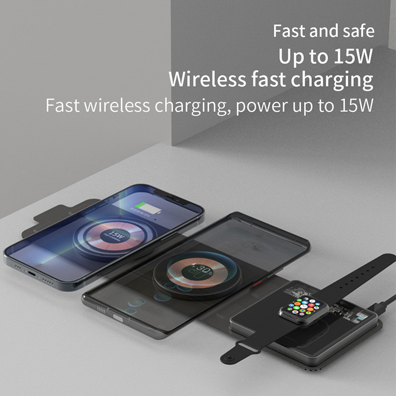 Trending Products 2022 New Arrivals Portable Folding 15 Watt 3 In 1 Transparent Wireless Charger