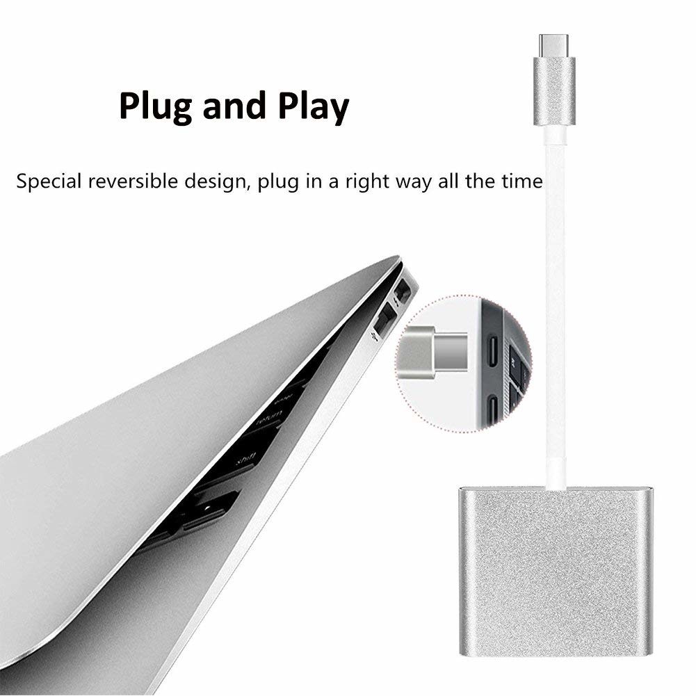 USB C to Adapter, USB 3.1 Type C to 4K Adapter with USB 3.0 and Charging Port for MacBook Chromebook Pixel