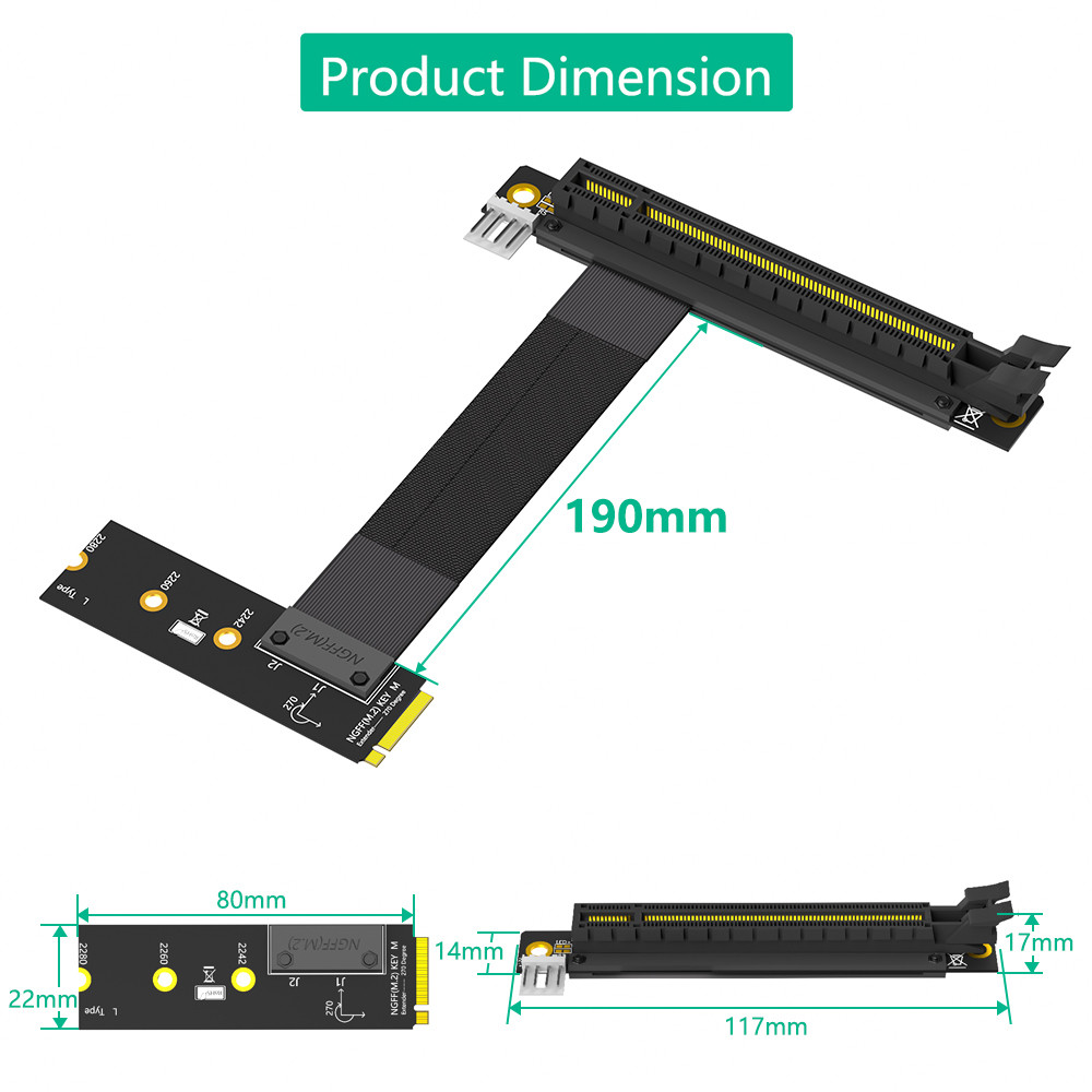 M.2 NGFF Key M To PCI-E Express Extender Cable Graphics Card 16x PCIE Riser Adapter Card Nvme