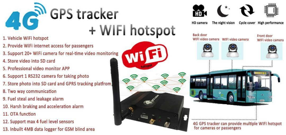 Customizable 4G GPS Tracker built-in Multi WiFi Hotspot Access RS232 Port Fuel Sensor