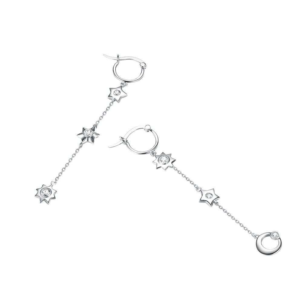 1.75g 3.7in Sterling Silver Jewelry Earrings Moon Star Alloy Drop Earrings SGS