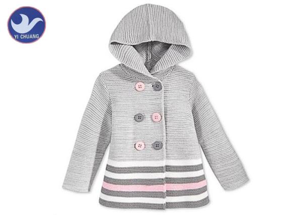 Stripes Little Girl Cardigan Sweaters , Hoody Girls Cardigan Jacket Buttons