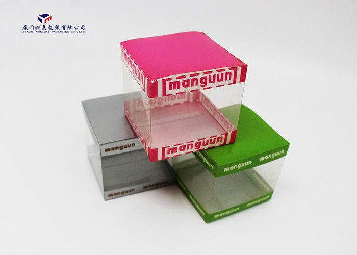 Square Shape Rigid Clear PET Box Custom Printed Plastic Boxes Pink Color 6.8cm Height