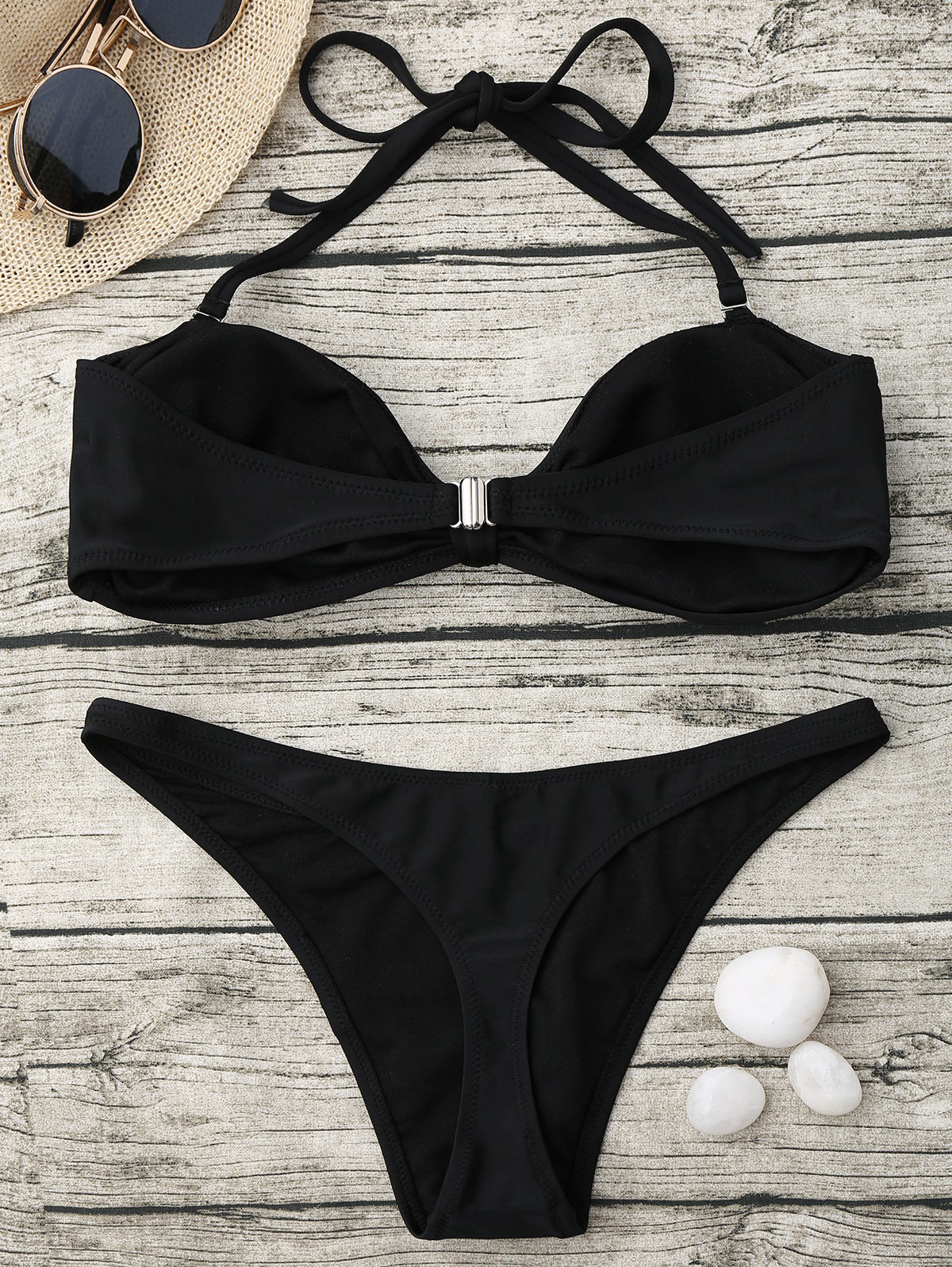 Sexy String Bikini Set Halter Swimsuit Backless Bathing Suit Women Solid Black Bikini Brazilian Biquini Push Up Swimwear
