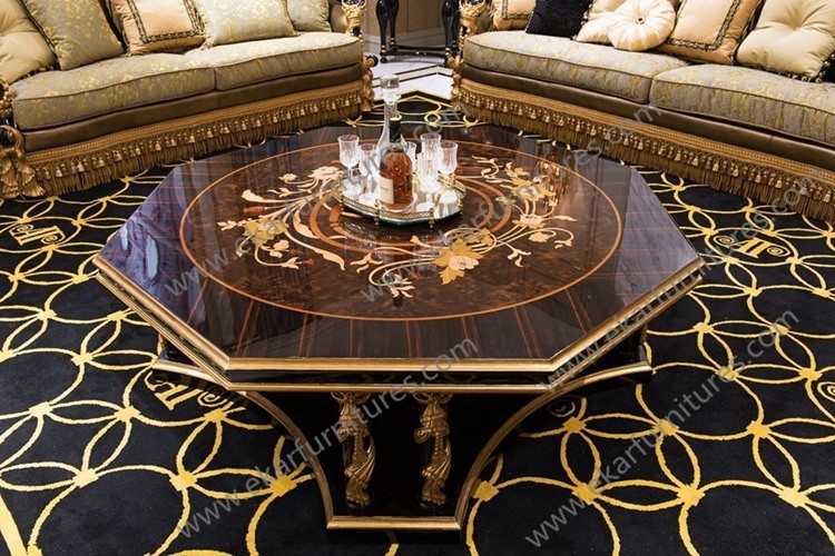 Luxury Royal Antique Gold Square Wooden Shenzhen hand carved Coffee Tables AT-301