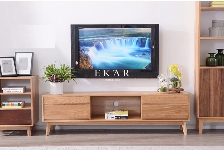 Nordic European Design Simple TV Stand Modern Oak Wood TV Cabinet