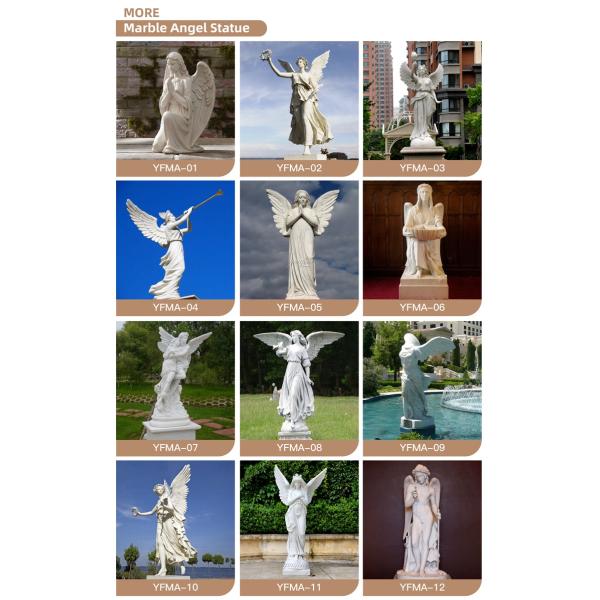 Hand Carved Garden Decor Life Size Female Angel White Marble Sculpture