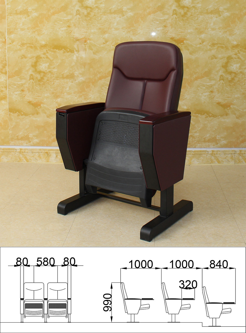 Folding Auditorium Cinema Hall Chairs Anti Fouling Sturdy Skin Friendly
