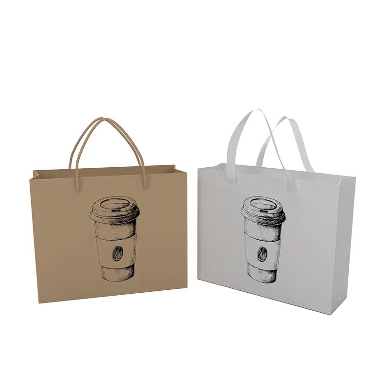 128gsm-350gsm Art Paper Shopping Bag Simple Strokes Printing Brown Paper Grocery Bags