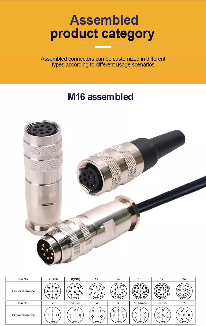 Field Wirable M16 Waterproof Connector Male Female 2 - 12 Poles M16 Circular Connector