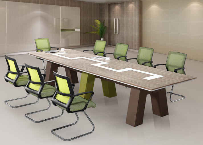 3.8m Length Wooden Meeting Table Grey Bamboo Color For 10 - 14 Person