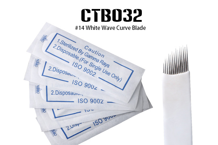 Disposable Permanent Makeup Needles With 14 White Wave Curve Blade Microblading