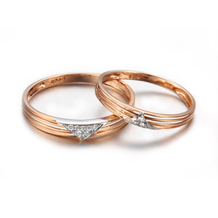 18K Rose Gold White Gold Diamonds Wedding Band Ring Couple Ring (GDR014)