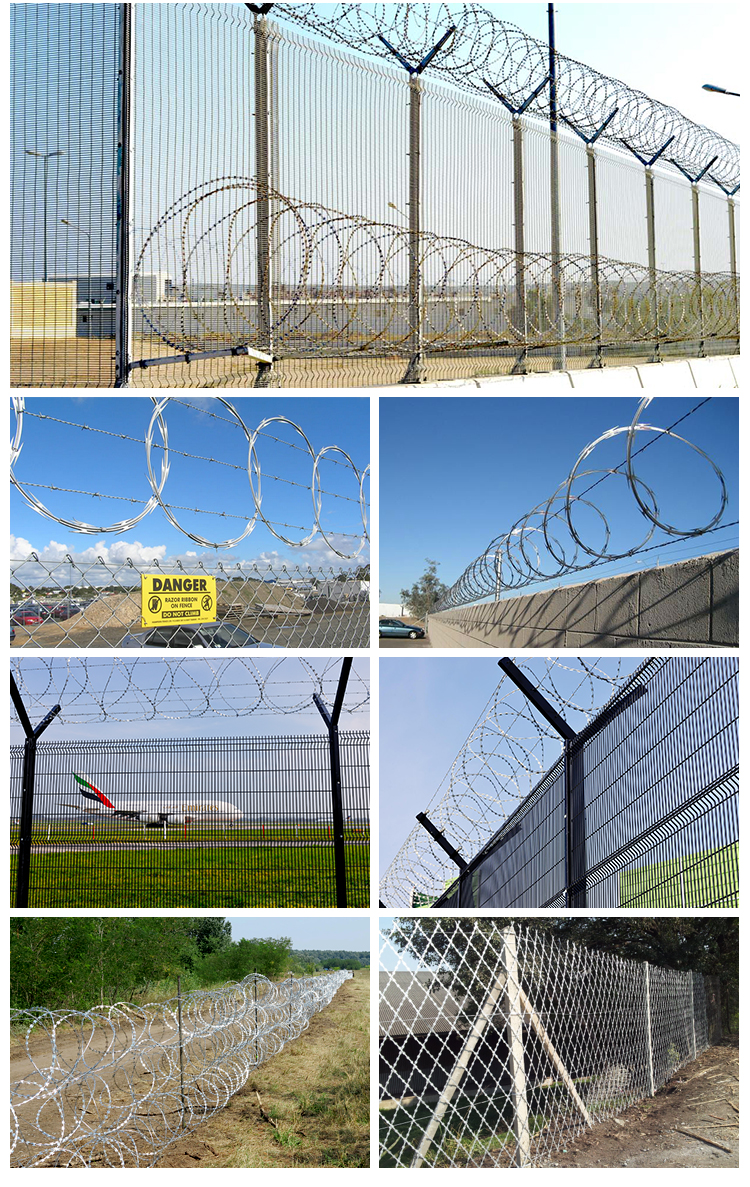 Hot Dipped Galvanized Razor Barbed Wire BTO 22 450mm Coil 0.8mm thickness