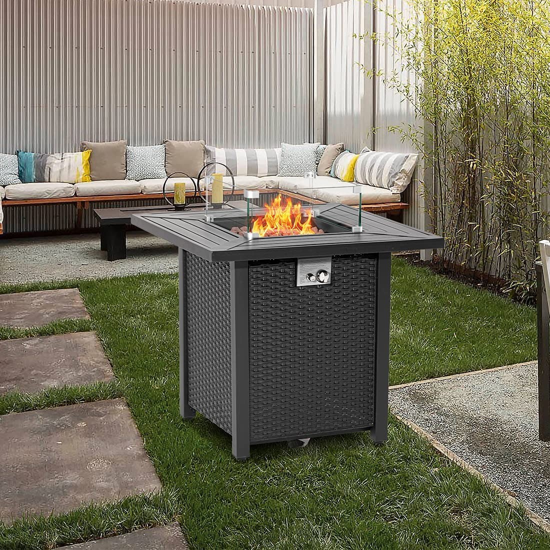 28 Inch SUS Square Propane Fire Table External Metal Switch