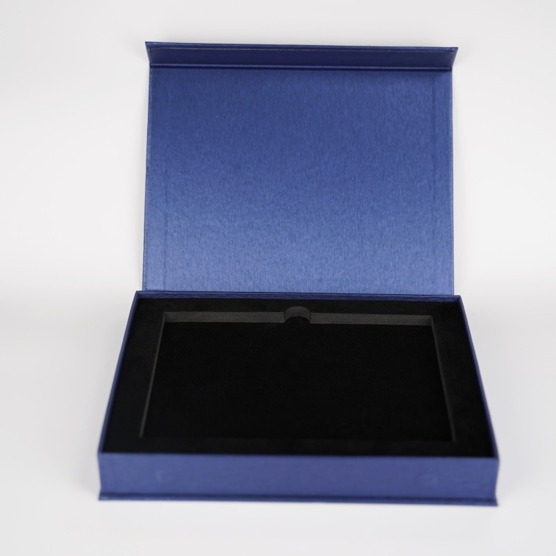 Custom Logo Blue Clamshell Storage Boxes Gift Book Shape Packaging Box With EVA Tray