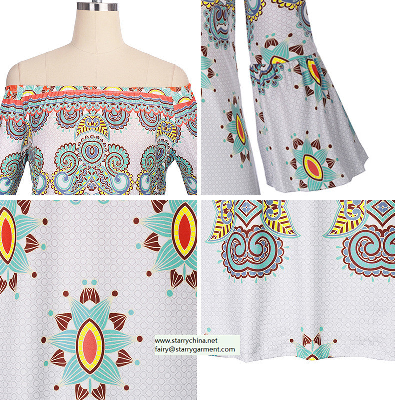 straples printed women dress with balloon sleeve national dresses